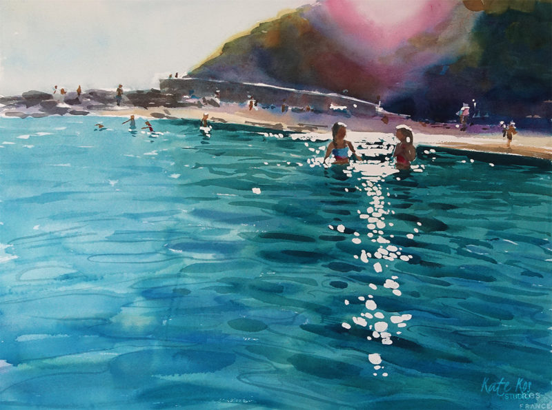 2017 art painting watercolor beach ballymoney by Kate Kos - Forever Young