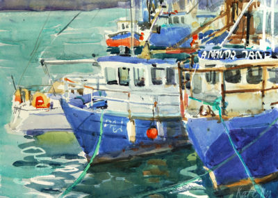 2018 art painting watercolor seascape fishing boats by Kate Kos - Skerries Ferries