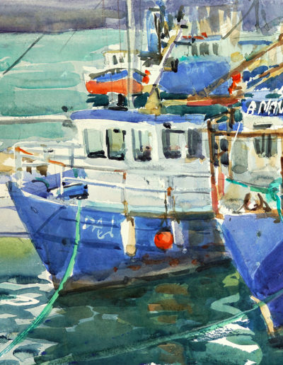 2018 art painting watercolor seascape fishing boats by Kate Kos - Skerries Ferries