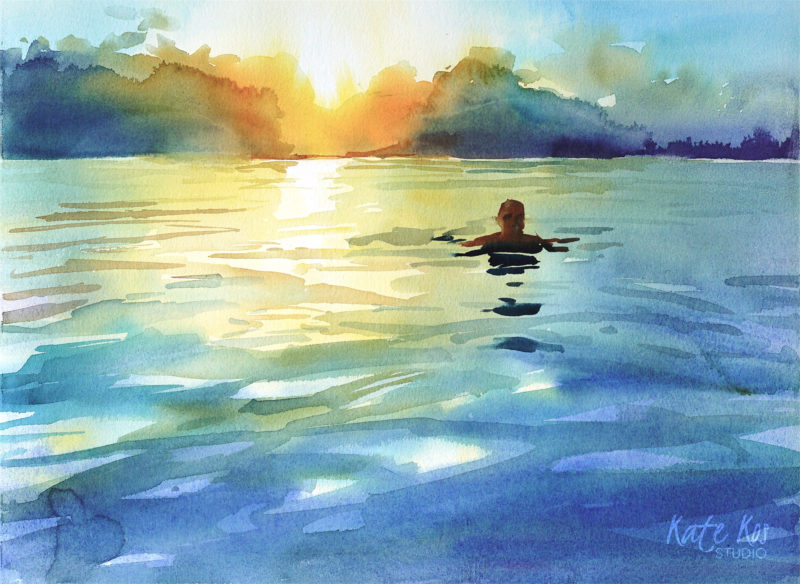 2019 art painting watercolor seascape kid jump by Kate Kos - Dash & Splash IX