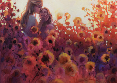 Painting of mother and daughter amongst flowers