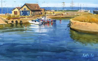 2020 art painting watercolor seascape harbour Courtown by Kate Kos - June