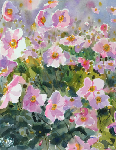 2020 art painting watercolor floral anemones windflowers by Kate Kos - September Charm