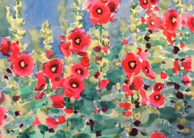 2020 art painting watercolor floral hollyhocks by Kate Kos - The Garden I Knew