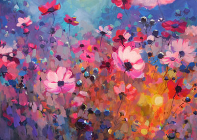 2020 art painting acrylic floral cosmos by Kate Kos - Pink Treasure