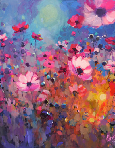 2020 art painting acrylic floral cosmos by Kate Kos - Pink Treasure