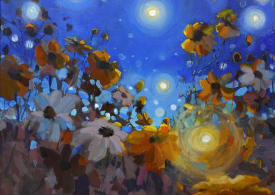 2020 art painting acrylic floral cosmos night by Kate Kos - Fireflies