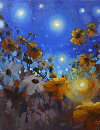 2020 art painting acrylic floral cosmos night by Kate Kos - Fireflies