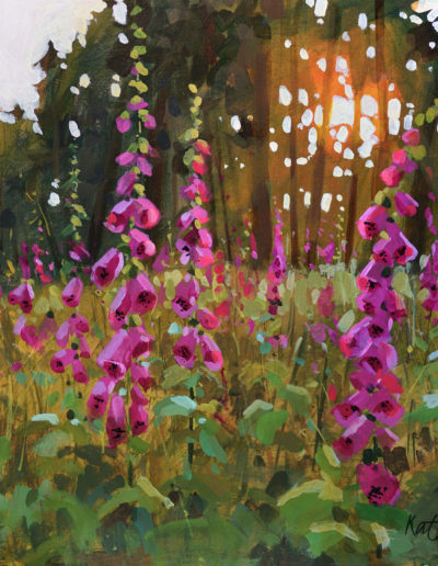 2020 art painting acrylic floral foxgloves woodland by Kate Kos - Never Seen