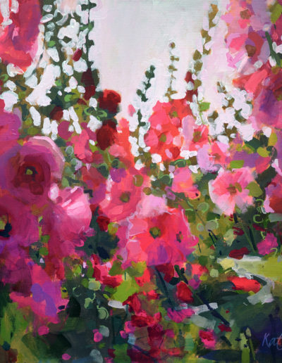 2020 art painting acrylic floral hollyhocks by Kate Kos - It Seems Like Yesterday