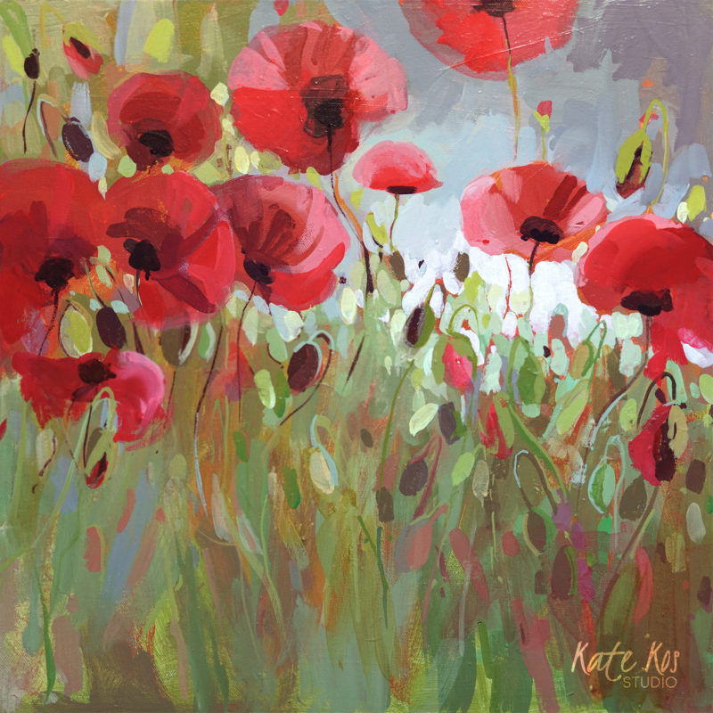2020 art painting acrylic floral poppies by Kate Kos - Wearing Red