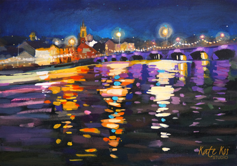 2021 art painting acrylic seascape reflections Arklow bridge by Kate Kos - 19 Arches