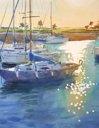 2020 art painting watercolor seascape Courtown Harbour by Kate Kos - Berth with Me