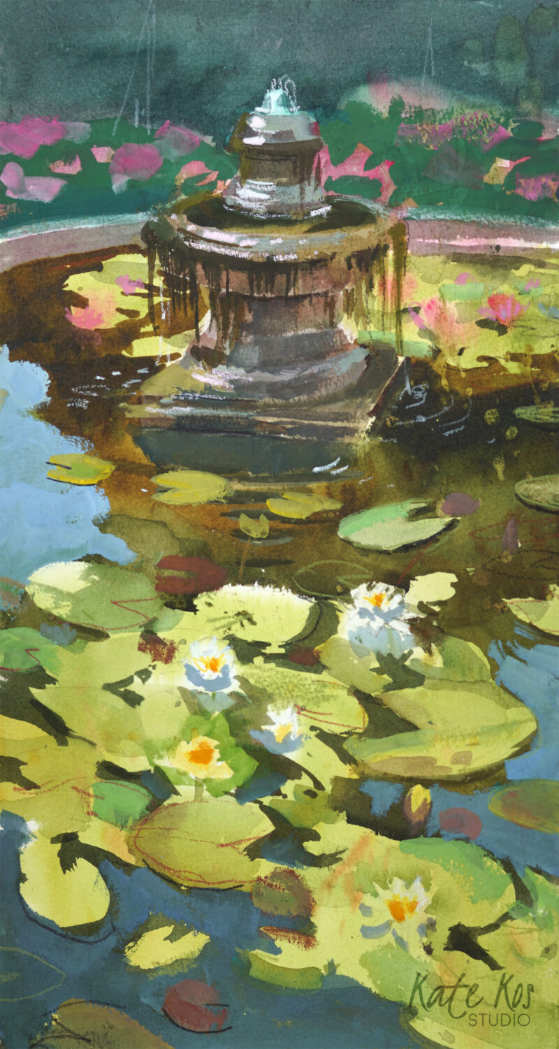 Fountain and Lilies